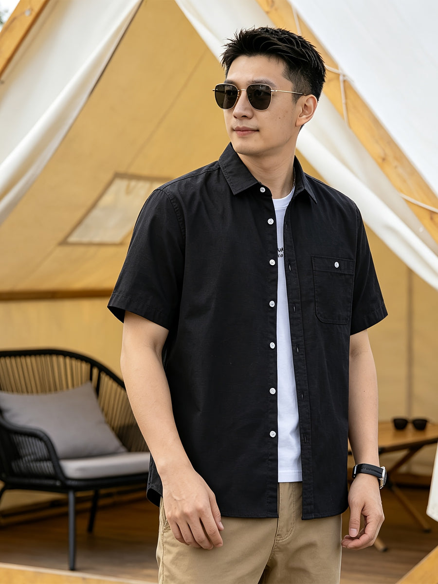 Men'S Casual Short Sleeve Shirt, Loose Easy Fit, Lightweight Breathable, Daily Summer Versatile Top - Black