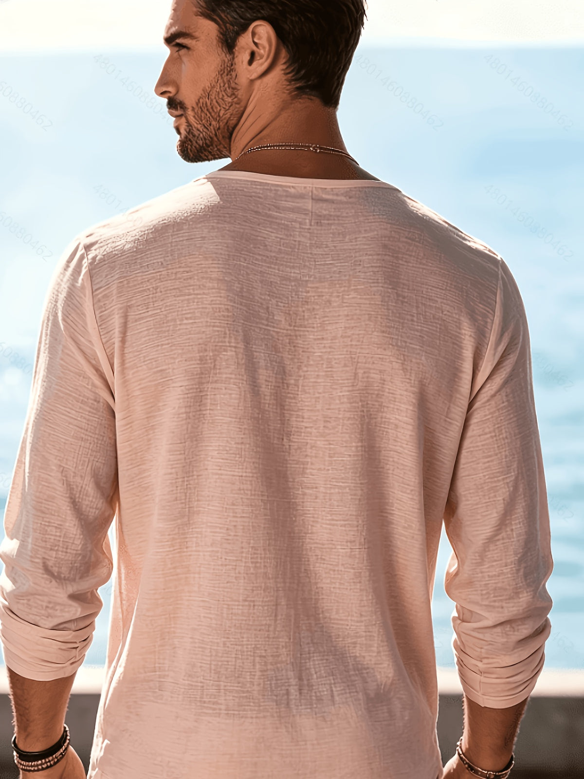 2pcs Set of Solid Color Casual Long Sleeve T-Shirts, Men'S V-Neck Breathable Versatile Top - Pink+Light Purple