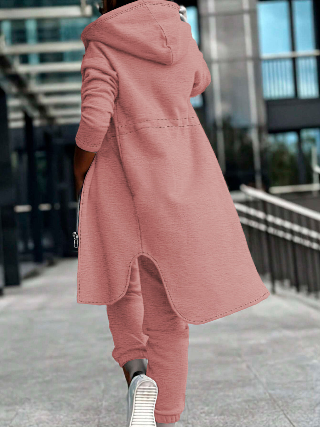 Autumn Winter Women'S Casual Fashion Elegant Solid Color Long Sleeve Regular Sleeve Hooded Sweatshirt, Waist Drawstring Women'S Outerwear Jacket, Suitable for Outings, Daily Lightweight, Parties - Dark Pink