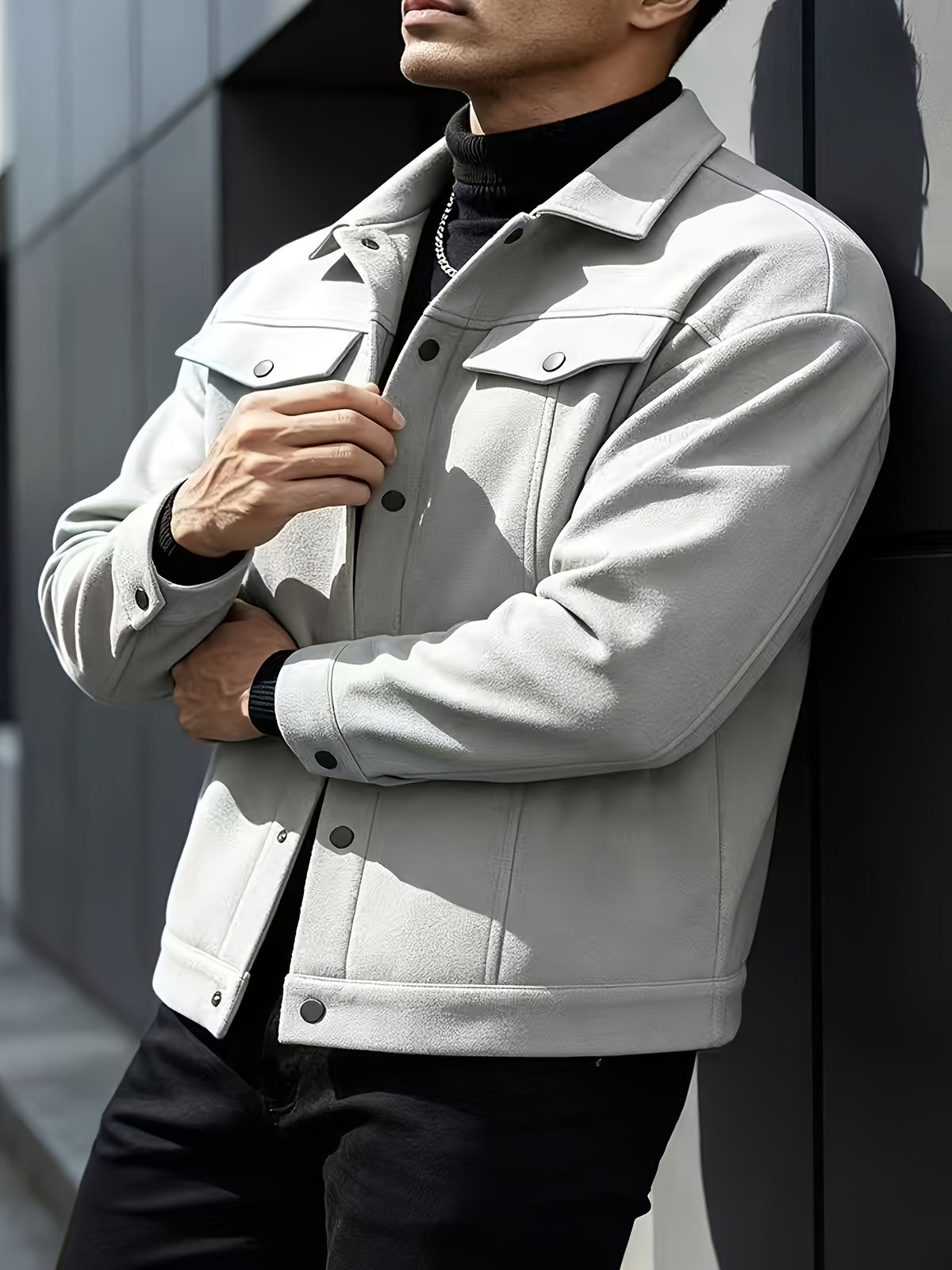 Autumn Winter Men'S Short Jacket Loose Lapel Cargo Coat Youth Solid Color All-Match Casual Top - Light Grey