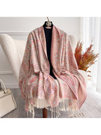 1pc Soft Paisley Fringed Cardigan, Elegant Oversized Coat, Pistachio Floral Pattern, Made of Breathable Fabric, Exquisite Fringed Trim, Multi-Functional Fashion Shawl - Pink Color