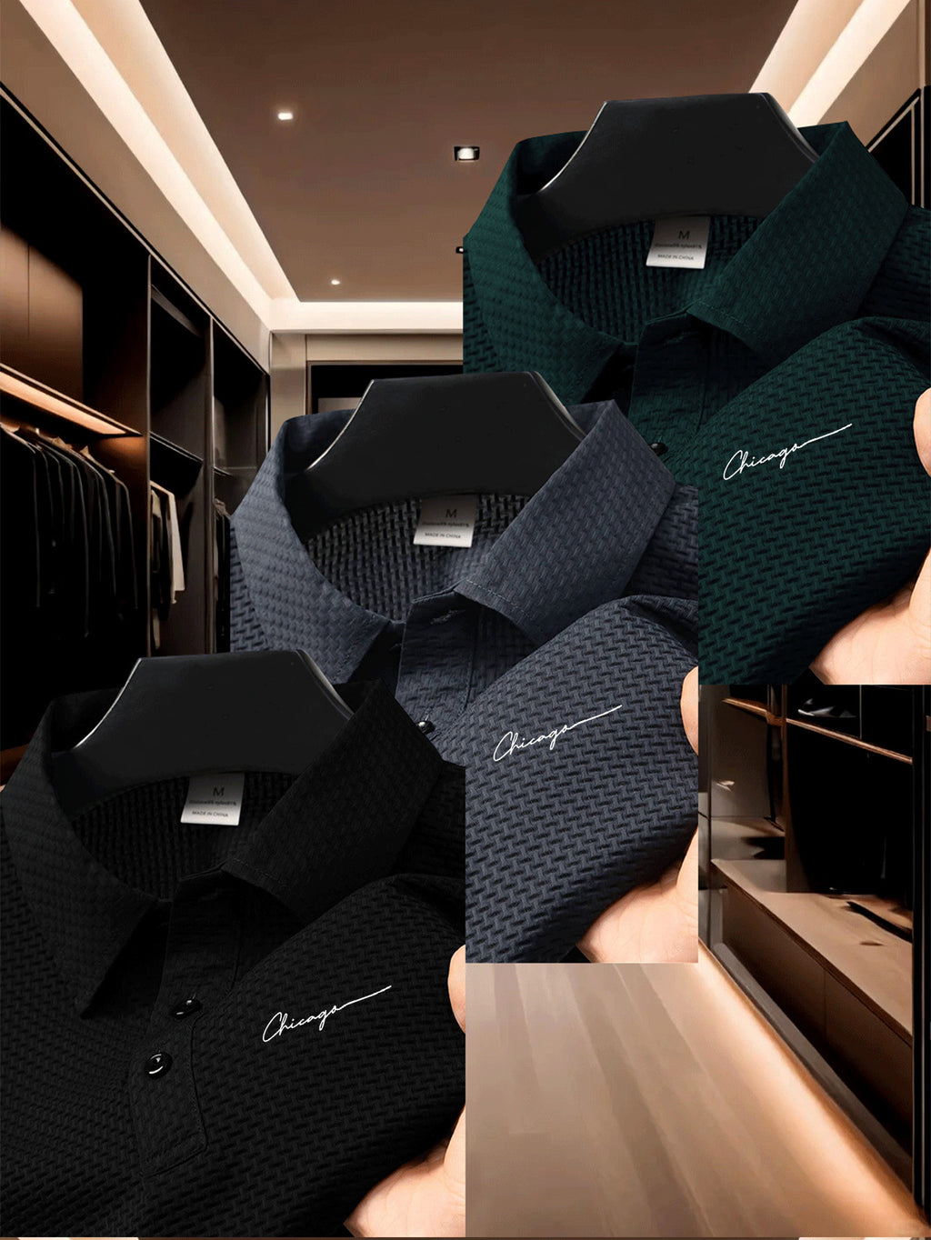 3pcs Men's Classic Polo Shirt Set, Casual and Comfortable Stretch Lapel Button- Short-sleeve Shirt, Suitable for Outdoor Sports and Leisure, Made of Breathable, Comfortable, and Elastic Fabric - Black+Navy Blue+Dark Green