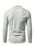 2026 New Men'S Stand Collar Cross-Strap Long Sleeve Shirt, Unique Cross-Strap Neckline Design Eye-Catching, Chest Repeating Letter Cartoon Print Trendy Individual, All-Season Wearable Inner Layer, Commute And Casual Versatile Top - Light Grey