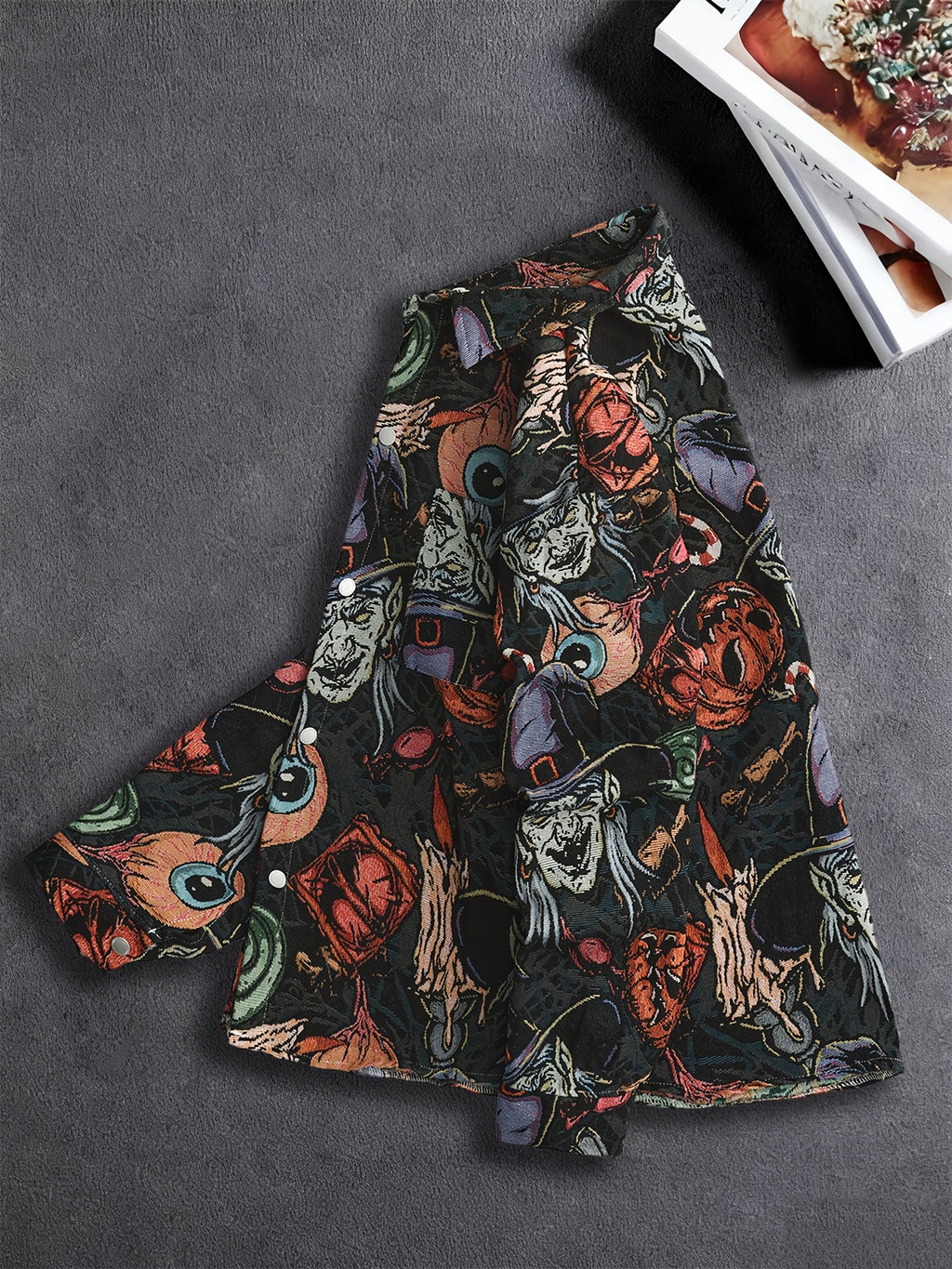 Men'S American Retro All-Over Floral Woven Teddy Bear Shirt Jacket, Men'S Autumn Premium Trendy Brand Bad Boy Influencer Casual Shirt - Black jacquard