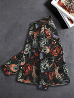 Men'S American Retro All-Over Floral Woven Teddy Bear Shirt Jacket, Men'S Autumn Premium Trendy Brand Bad Boy Influencer Casual Shirt - Black jacquard