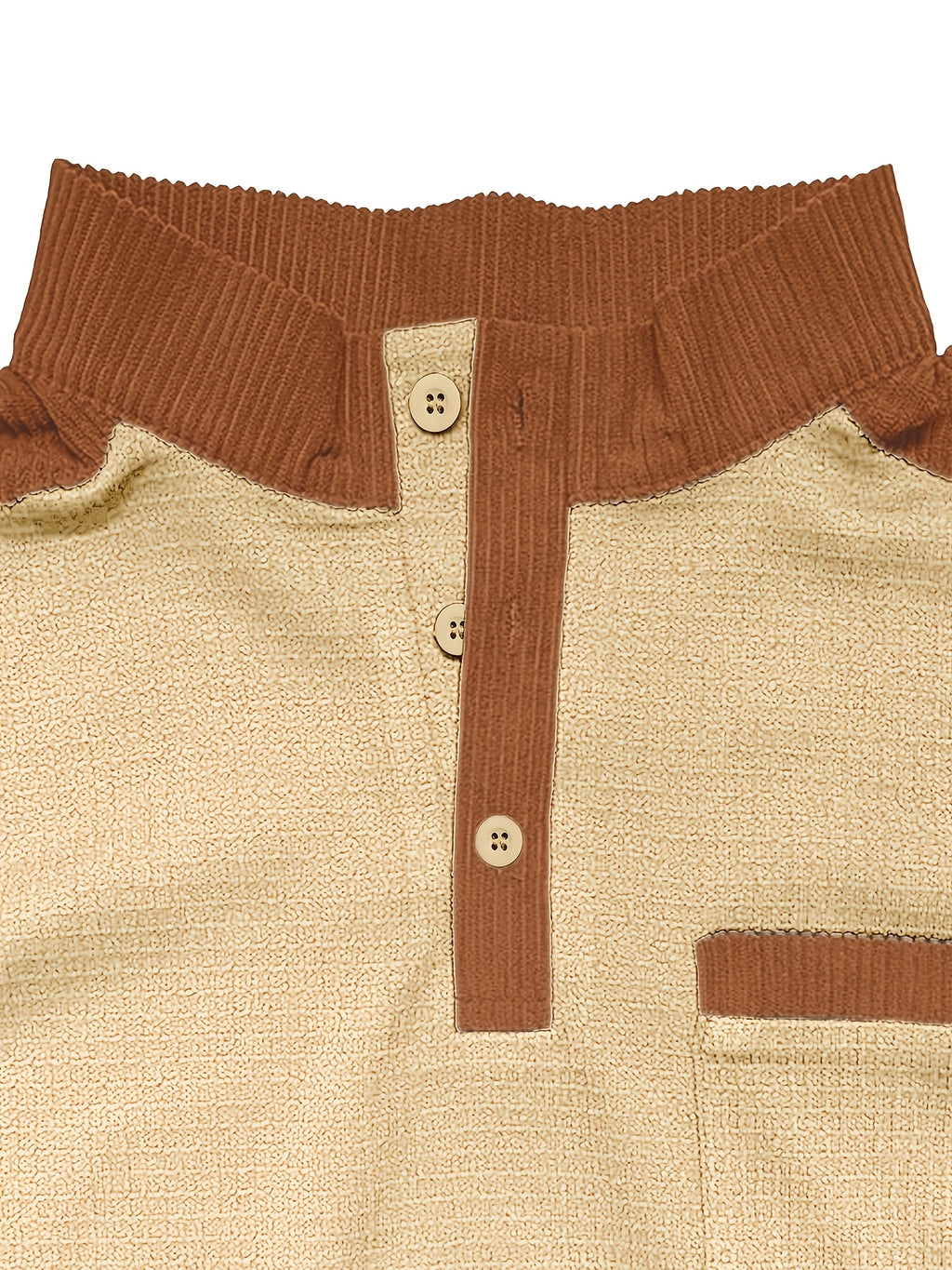Men's American-style Casual Stand-up Collar Shirt with a Half-opening Button Placket Design, Retaining the Smart and Neat Look of a Stand-up Collar. The Addition of Two Buttons Enhances the Layered Style and Breathability. The Shoulders - Khaki