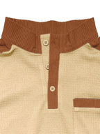 Men's American-style Casual Stand-up Collar Shirt with a Half-opening Button Placket Design, Retaining the Smart and Neat Look of a Stand-up Collar. The Addition of Two Buttons Enhances the Layered Style and Breathability. The Shoulders - Khaki