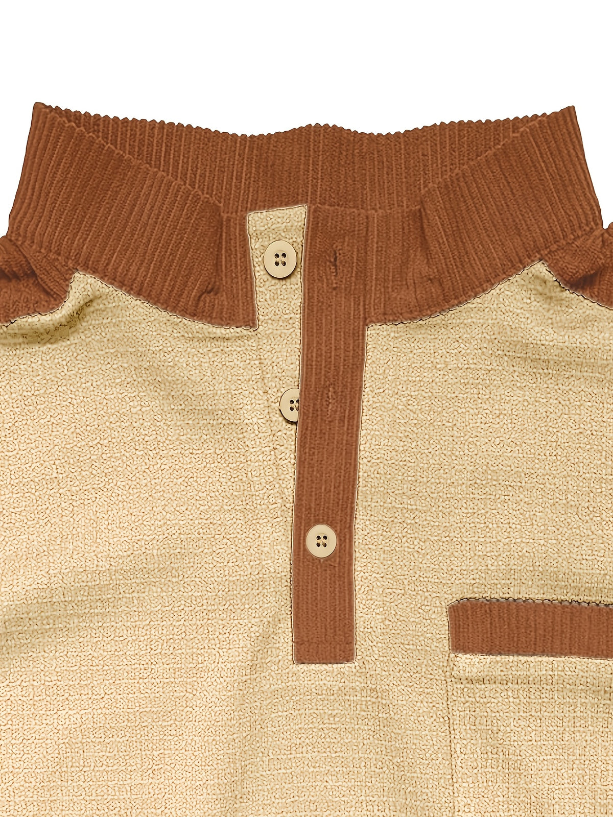 Men's American-style Casual Stand-up Collar Shirt with a Half-opening Button Placket Design, Retaining the Smart and Neat Look of a Stand-up Collar. The Addition of Two Buttons Enhances the Layered Style and Breathability. The Shoulders - Khaki