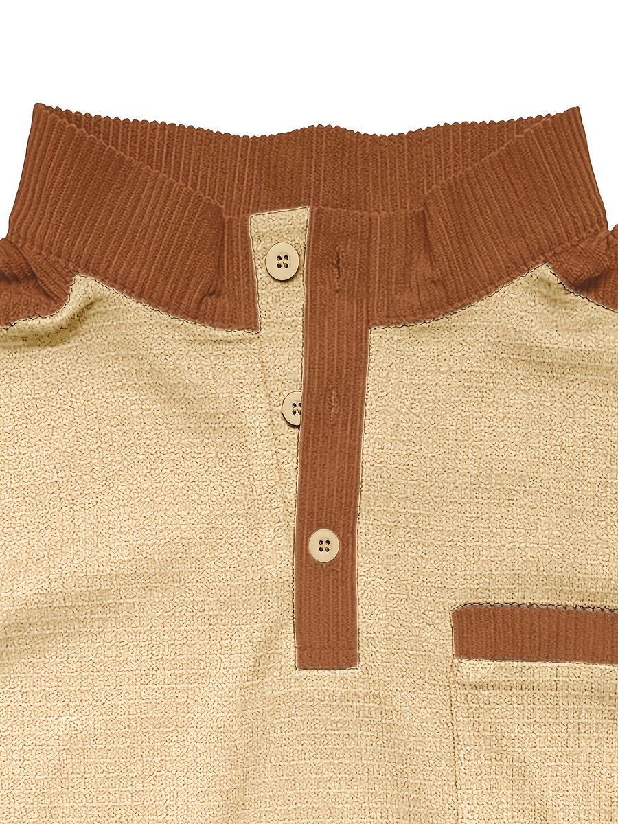Men's American-style Casual Stand-up Collar Shirt with a Half-opening Button Placket Design, Retaining the Smart and Neat Look of a Stand-up Collar. The Addition of Two Buttons Enhances the Layered Style and Breathability. The Shoulders - Khaki