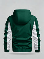 Men's Color Block Patchwork Hooded Sport Jacket with Adjustable Drawstring Hood and Zipper, Versatile Casual Jacket for Campus, Commuting, Hiking, Jogging, and Daily Wear - 25016 - Green
