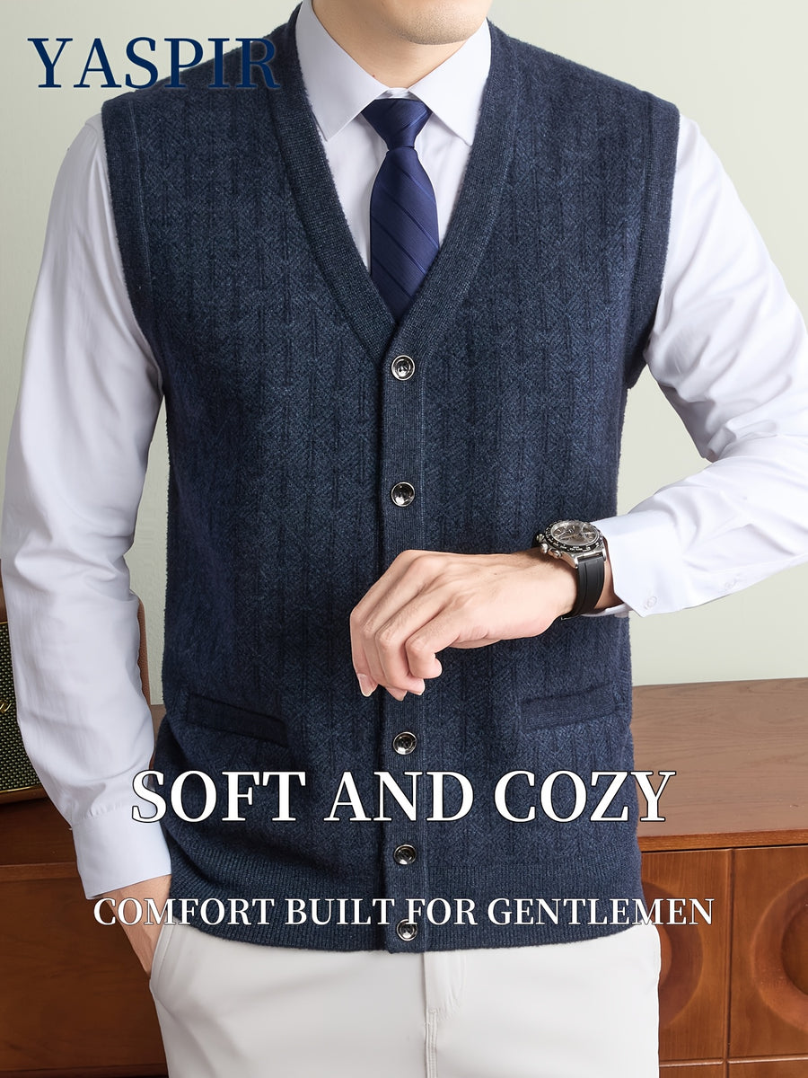 Men'S Fall Winter Knit Cardigan Vest with Pockets, Old Money Style, Soft Warm Cold-Resistant, Ideal for Daily Casual, Outdoor Activities & Casual Layering, Perfect Gift for Father And Husband - Colorful Blue