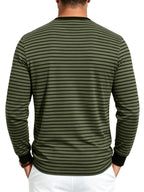 Men'S Striped Henley Shirt, Fall Casual Long Sleeve T-Shirt with 3 Buttons And Contrast Ribbed Collar for Daily Commute And Outdoor - fern green