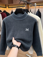Minimalist Urban Knit Round Neck Sweater Portable Daily Commute - Grey-blue