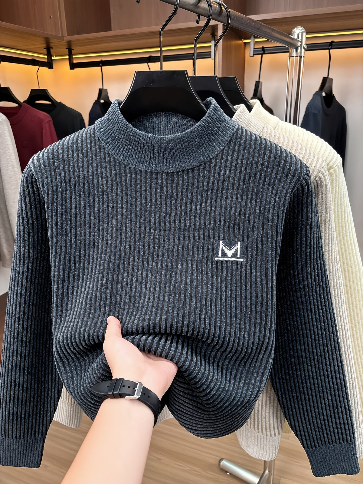 Minimalist Urban Knit Round Neck Sweater Portable Daily Commute - Grey-blue