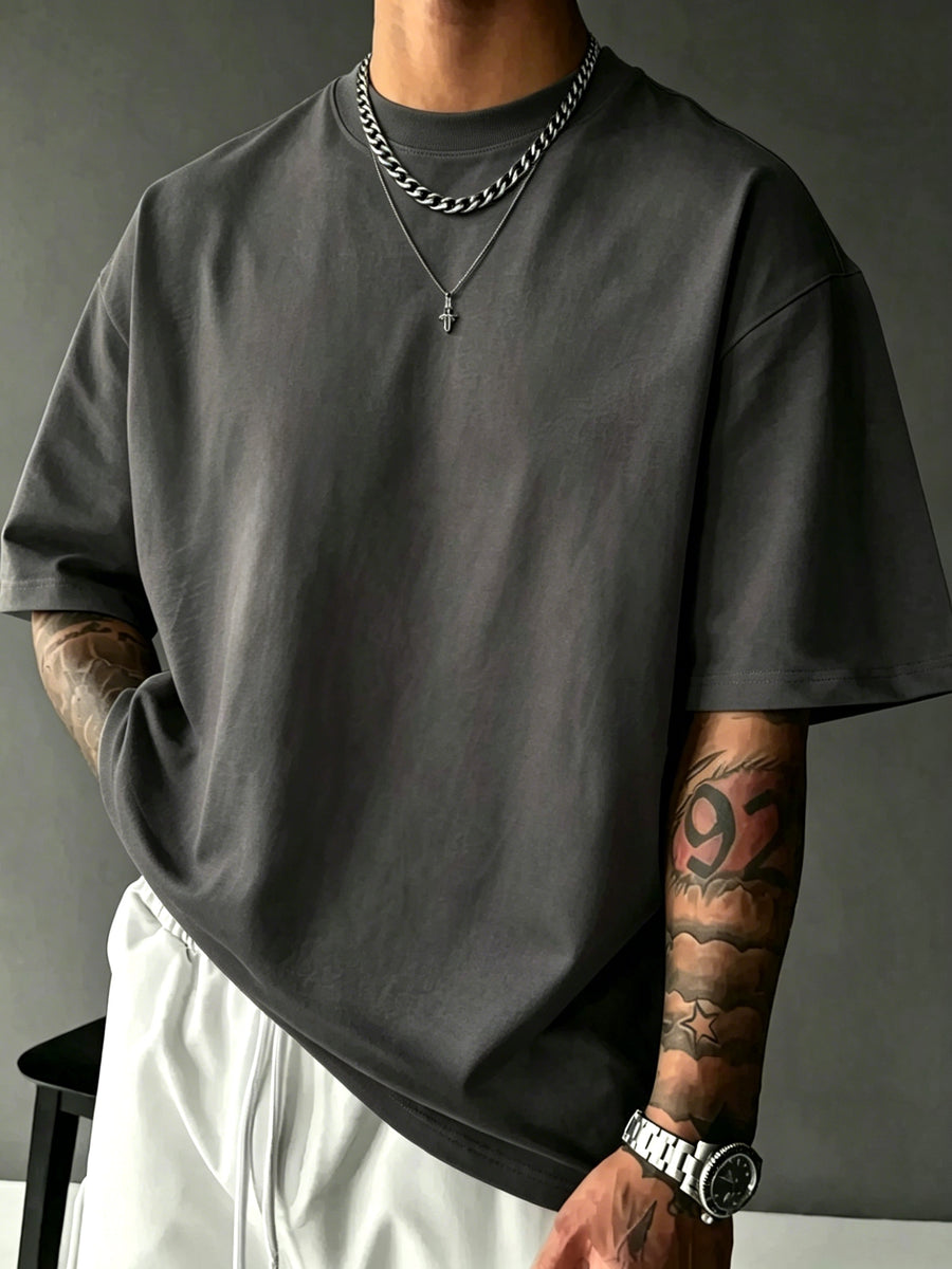 Men's 100% Pure Cotton T-Shirt, Ramen Wave Print, Comfortable, Soft, and Breathable, for Spring/Summer Casual Daily Wear - Dark Gray