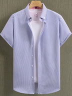 Men's Two-pc Short Sleeve Plaid Lapel Button- Shirts, Comfortable and Casual, Versatile and Stylish, Suitable for Daily Commutes and Parties, A Must-Have Item for Your Wardrobe - Gray Light Blue