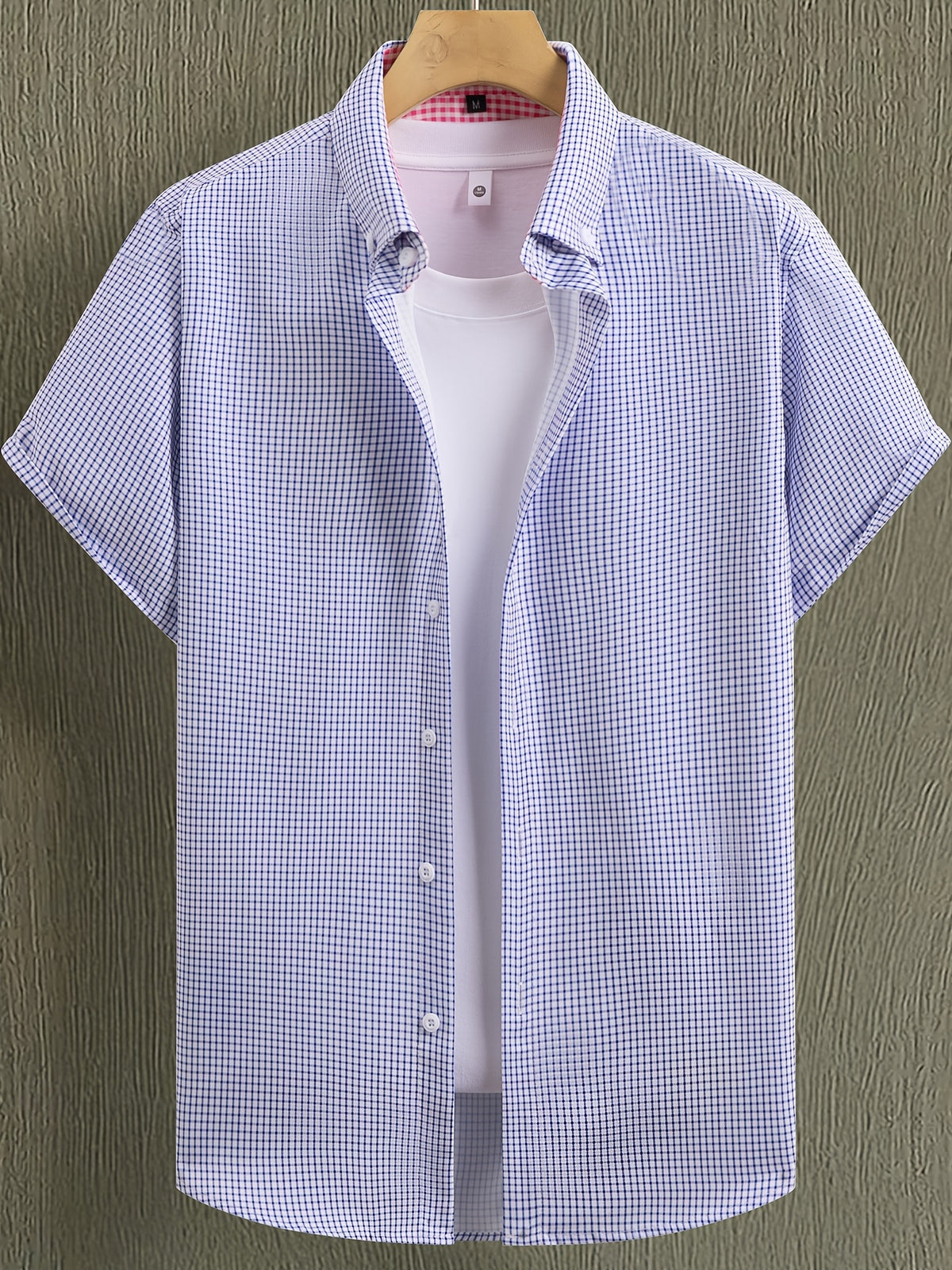 Men's Two-pc Short Sleeve Plaid Lapel Button- Shirts, Comfortable and Casual, Versatile and Stylish, Suitable for Daily Commutes and Parties, A Must-Have Item for Your Wardrobe - Gray Light Blue