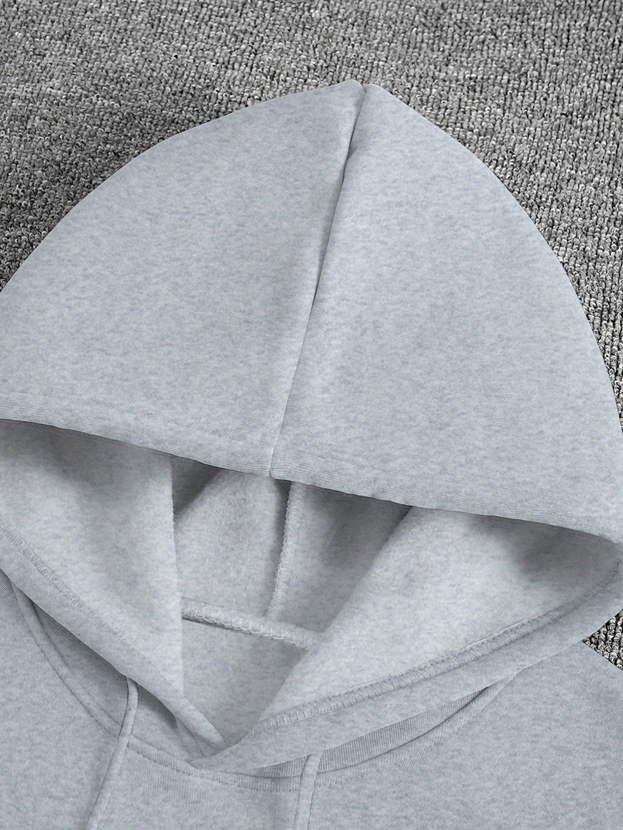 Men'S Hooded Fleece Sweatshirt, Leopard Print, Men'S Versatile Hooded Sweater, Casual And Comfortable Long-Sleeved Pullover, Autumn And Winter Hooded Sweatshirt, Easy SLOGAN, Casual, Outdoor Street Style, Fashionable - Light Grey