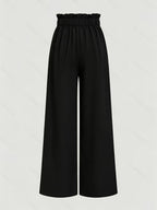 Women's High-Waisted Wide- Trousers - Loose-Fit Solid Color Pants Suitable for Daily Wear & Vacation, Beltless Spring/Summer Style for Office, Casual Outfits - Machine Washable Elegant Trousers - Black