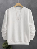 Men's Fashion Crewneck Sweatshirt, Men's Crewneck Sweatshirt, Jacquard Design Casual Streetwear Sweatshirt, Simple Basic Style Long Sleeve T-Shirt, Sport Sweatshirt, Men's Casual Apparel - White