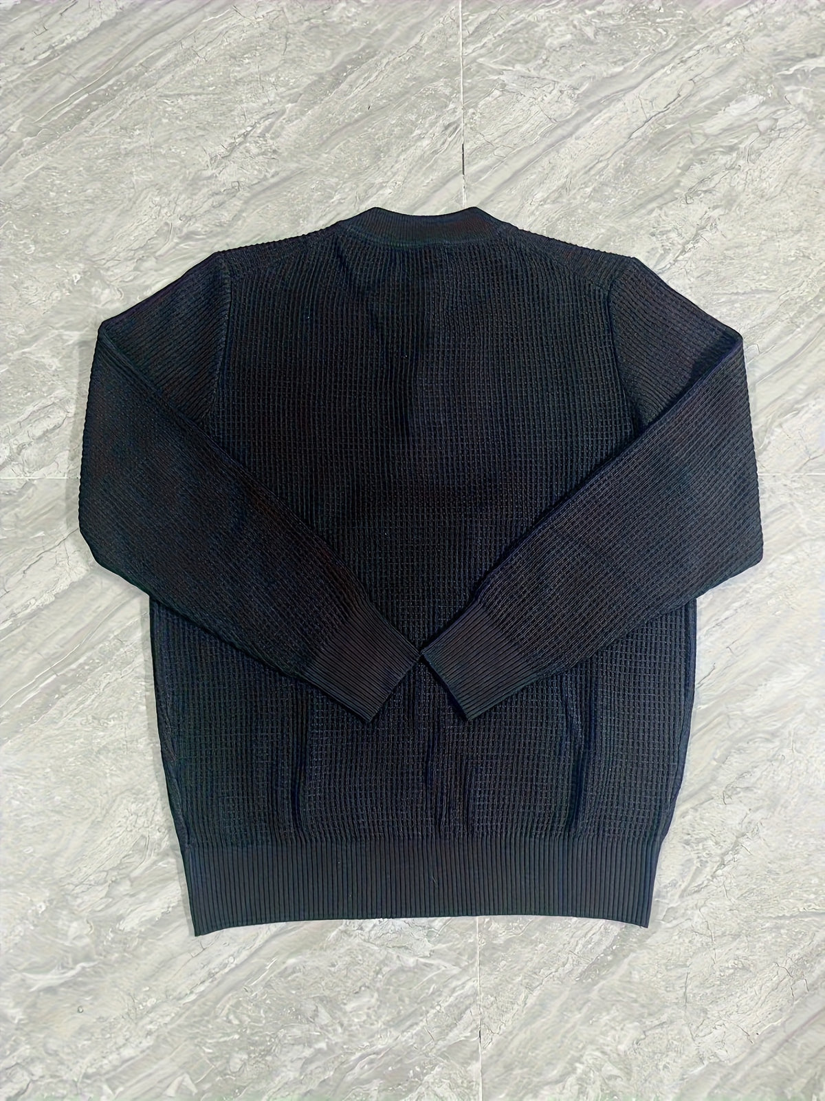 Waffle Knit Soft and Skin-Friendly Lazy Style Men's Henley Neck Pullover Base Layer Sweater - Athens Black