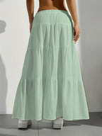Elegant Style 2025 Western Cross-Border Women'S New Solid Color Half Skirt with Tie-Back Flared Skirt Loose Half Skirt Women - Light Green