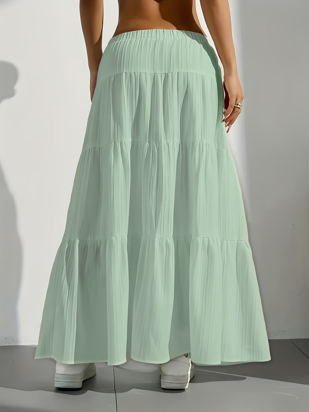 Elegant Style 2025 Western Cross-Border Women'S New Solid Color Half Skirt with Tie-Back Flared Skirt Loose Half Skirt Women - Light Green