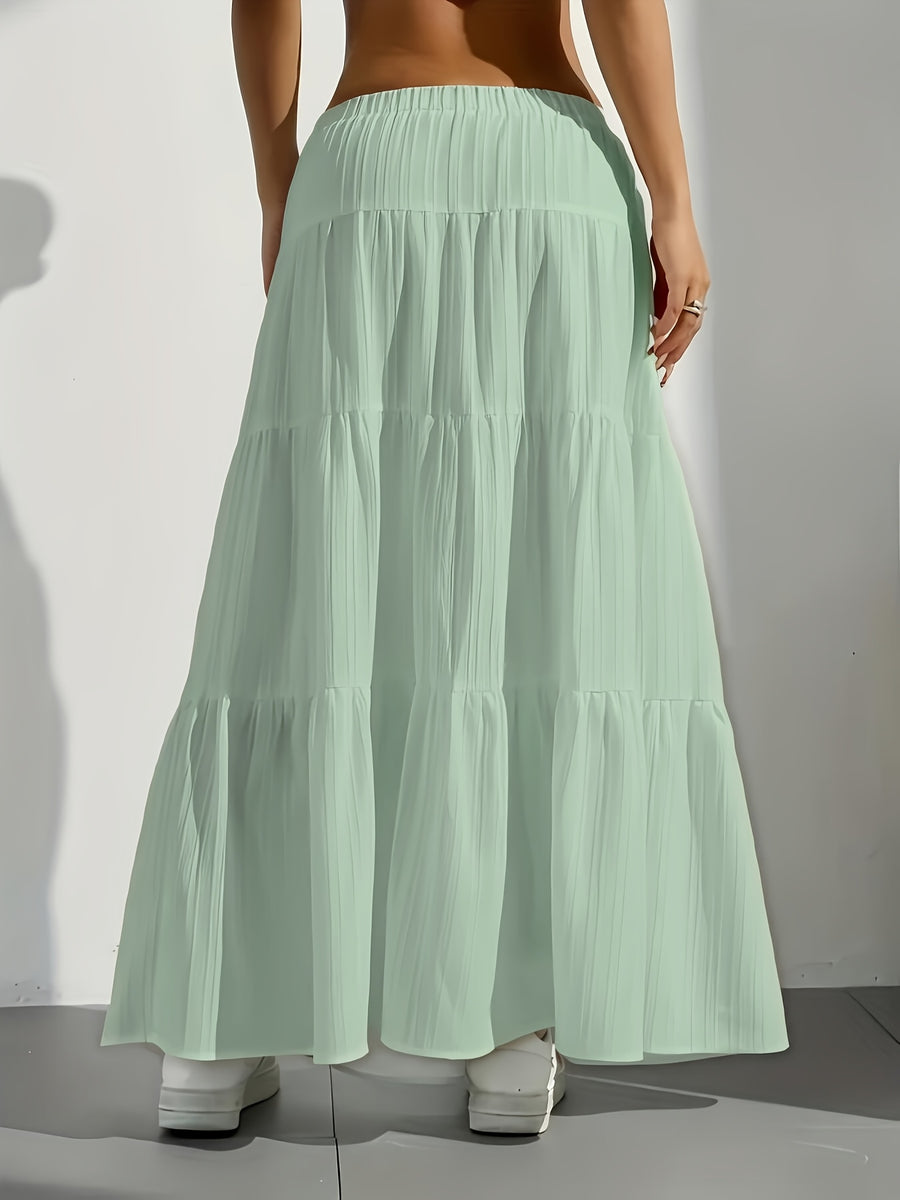Elegant Style 2025 Western Cross-Border Women'S New Solid Color Half Skirt with Tie-Back Flared Skirt Loose Half Skirt Women - Light Green