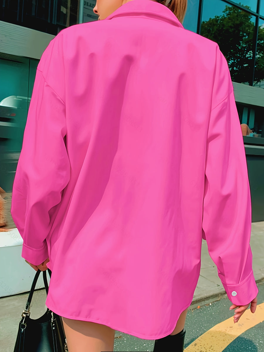 Solid Color Long Sleeve French Shirt for Women New Arrival - Rose Red