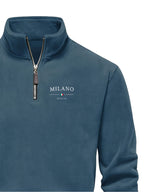 Autumn Winter Men'S Fleece Thickened Henley Stand-Up Collar Sweatshirt 1/4 Zip Warm Top Double-Faced Fleece Jacket, New Season - Sea Blue
