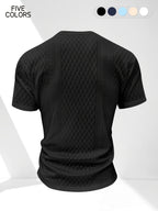 Men'S Summer Casual Premium Textured Solid Round Neck Short Sleeve, Comfortable Breathable Textured Fabric T-Shirt, Suitable for Outdoor Vacation And Daily Wear - Black