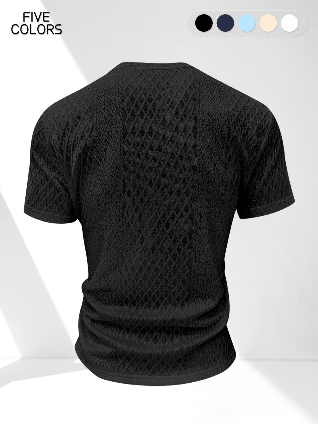 Men's Summer Casual Premium Textured Crew Neck Short Sleeve T-Shirt, Trendy Printed Pattern Design, Comfortable and Breathable Textured Fabric, Suitable for Outdoor Vacations and Daily Wear - Black