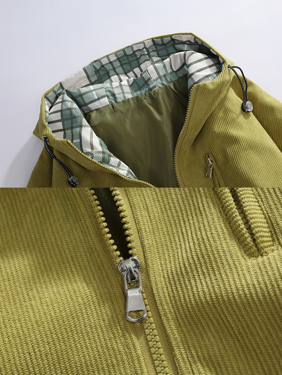 Corduroy Autumn Men'S Trendy Hooded Jacket Soft Fabric Casual Trench Coat Baseball Uniform Hooded Work Jacket 7758 - Yellow