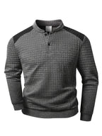 Men's Autumn Stand Collar Button-Up Polo Shirt - Textured Button-Front Placket & Half-Door Collar, Long Sleeve Suitable for Daily Wear, Casual Button-Polo for Weekend Outfits, Gift for Boyfriend/Husband, Hand Washable (Regular Fit) - Dark Gray
