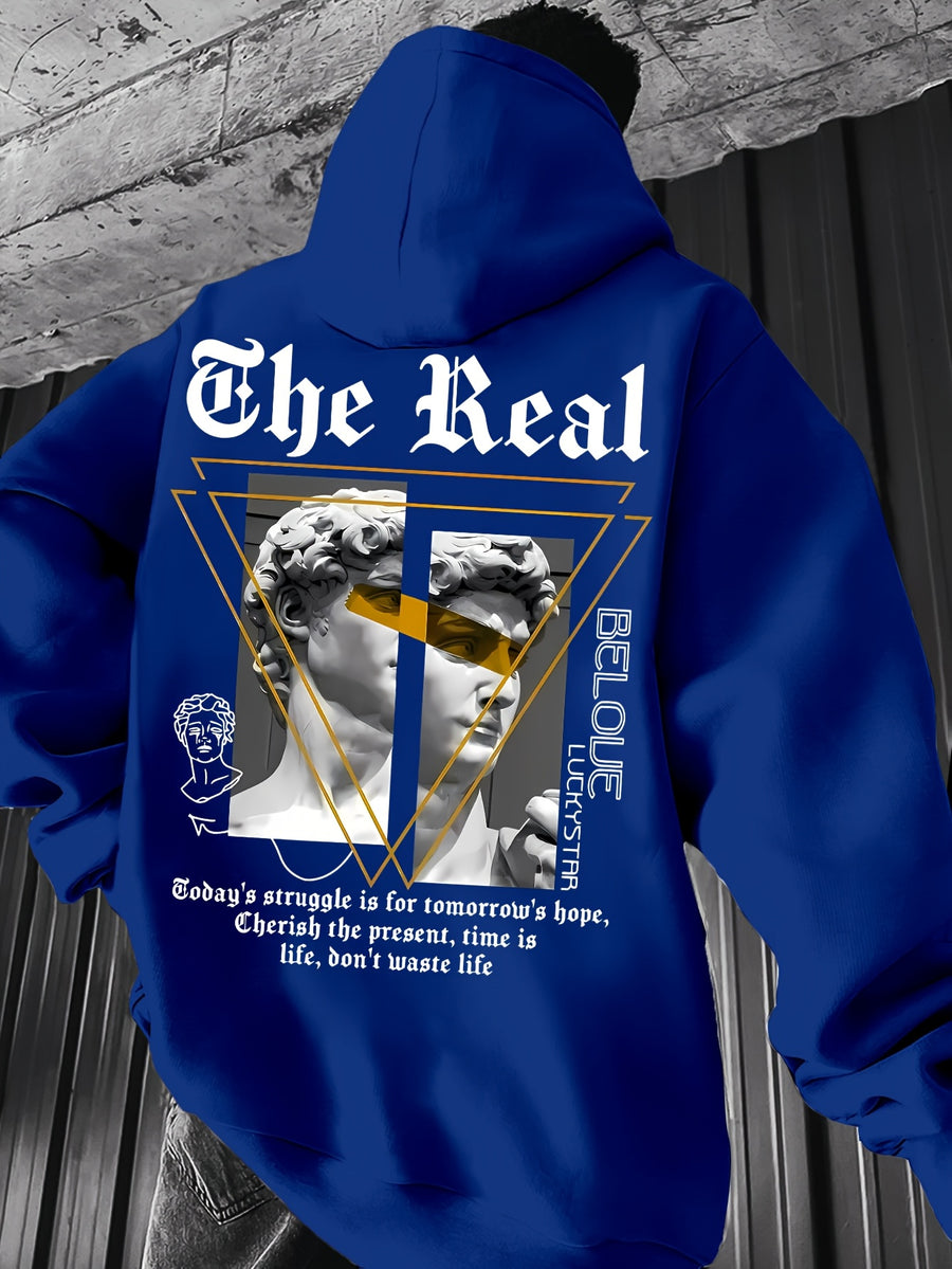 Men's Hooded Sweatshirt with  Color-Block Patchwork Design, Print, and White Drawstring. Fashionable Pullover Long-Sleeve Sweatshirt for Daily Shopping, Lounging, and Outings - Mixed Color 9