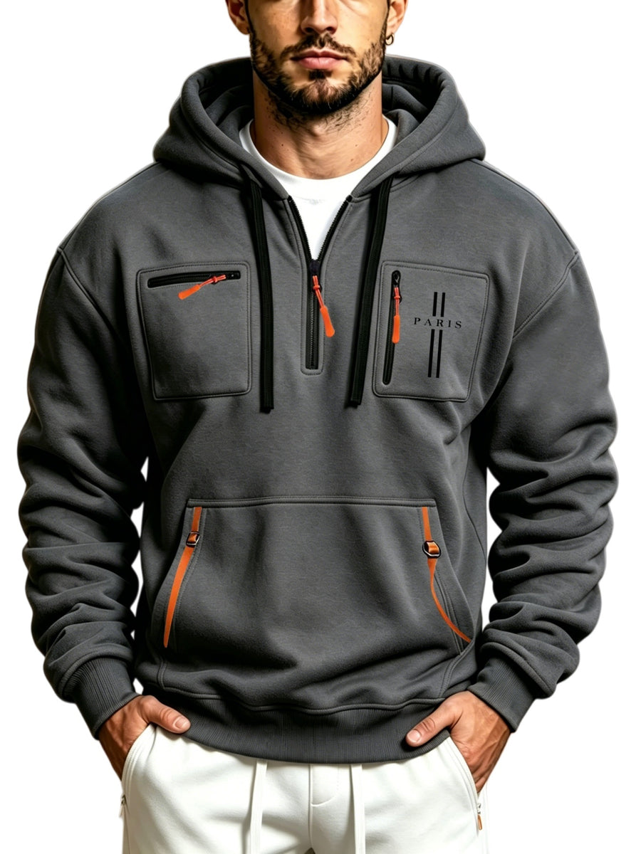 2026 Autumn Winter New Street Men'S Sweatshirt Outdoor Sports Sweatshirt Multi-Pocket Zipper Men'S Casual Print Novelty Hoodie - Dark Gray
