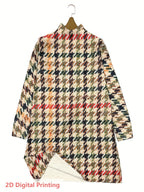 Women'S Turtleneck Sweater Dress, Long Sleeve Multicolor Houndstooth Pattern Print Pullover, Soft Material, Slim Fit Look for Fall Winter - Multicolor