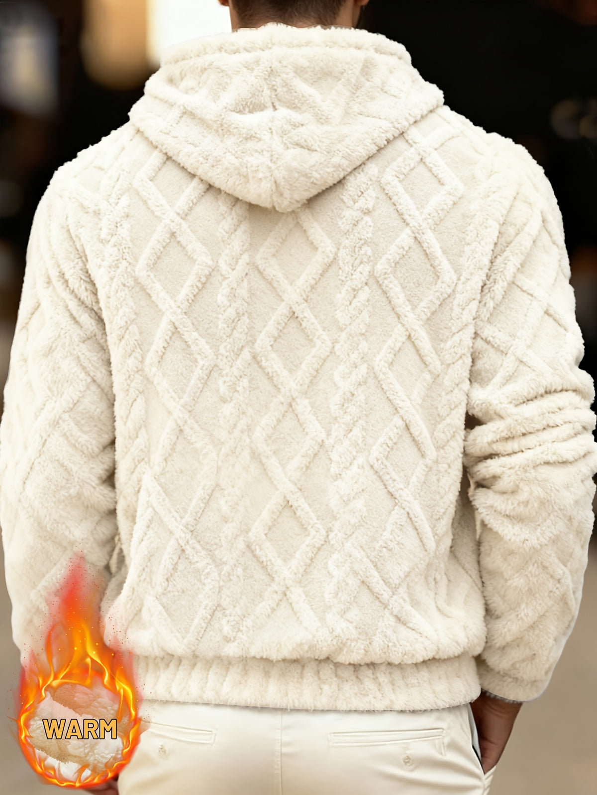 Men'S Autumn Winter Christmas Pajamas Fashion Casual Fleece Hooded Loose Sweatshirt Plush Jacquard Fabric Suitable for Daily Casual Wear - Off-white
