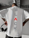 3D Men'S Minimalist Black Red Contrast T-Shirt - "BLA" Letter Print, Casual Wear, Street Style, Men'S Round Neck Tee, Loose Fit - White