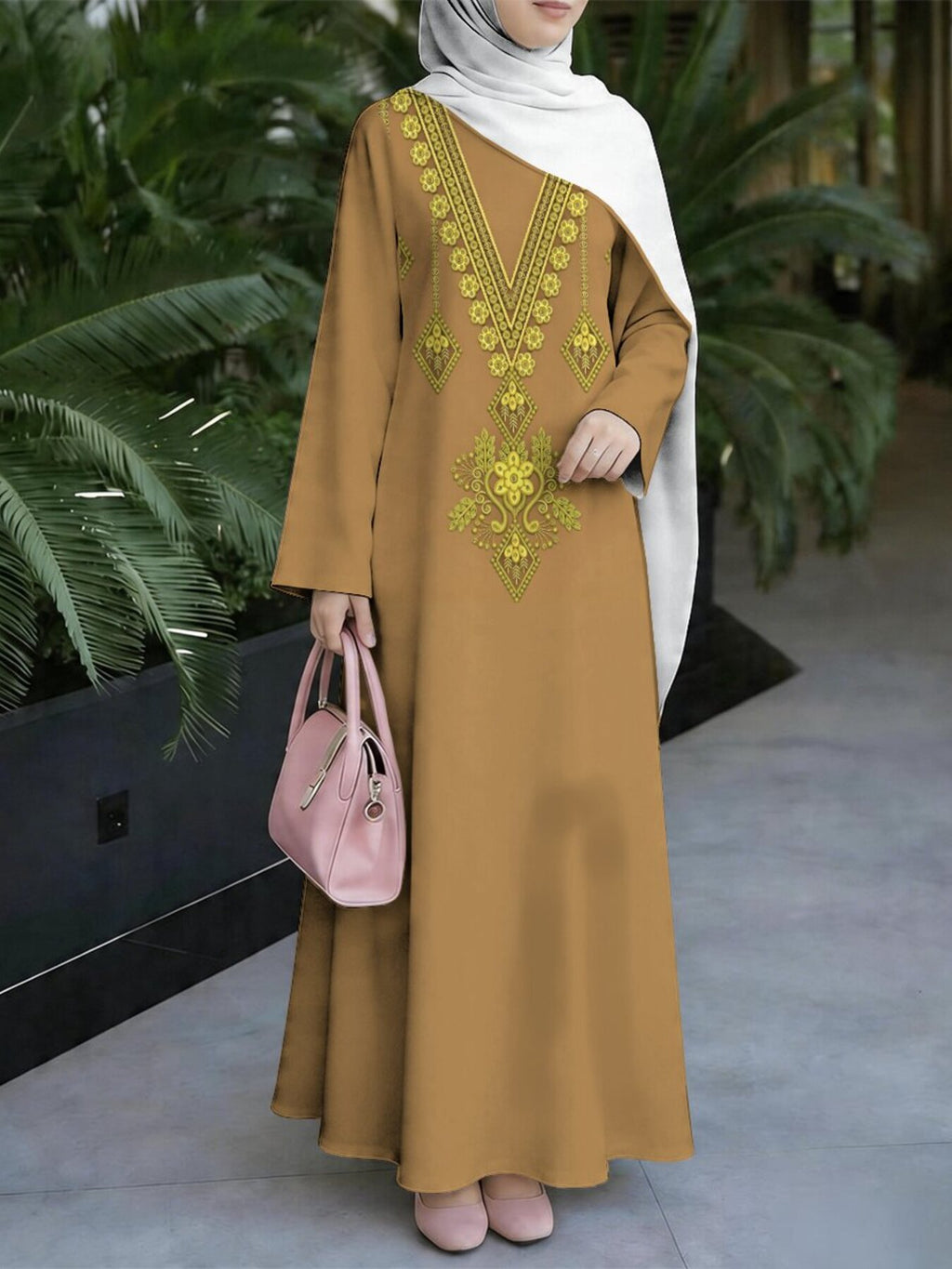 Women's Middle Eastern Style Muslim Elegant Robe Dress, Suitable for Malaysia, Ethnic Long Robe, Loose Fit with Long Sleeves and Flared Hem, for Festivals, Gatherings, and Worship Occasions, Wrinkle-Resistant and Durable, Non-Embroidered - Mixed colors