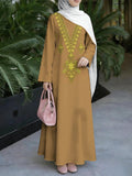 Women's Middle Eastern Style Muslim Elegant Robe Dress, Suitable for Malaysia, Ethnic Long Robe, Loose Fit with Long Sleeves and Flared Hem, for Festivals, Gatherings, and Worship Occasions, Wrinkle-Resistant and Durable, Non-Embroidered - Mixed colors