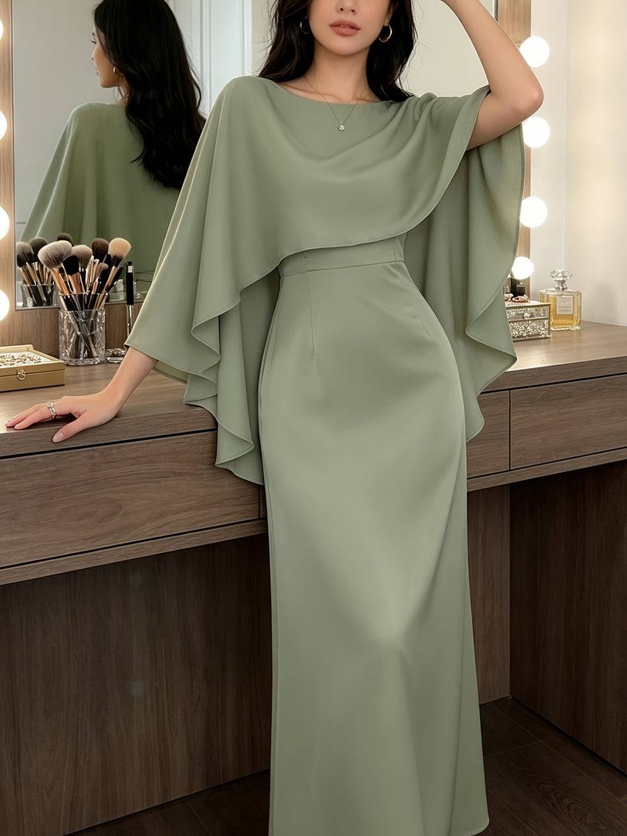 Elegant Women's Slimming Waist-Cinching Satin Sleeveless New Arrival Gown, Suitable for Halloween and Christmas Holiday Outfits - Green