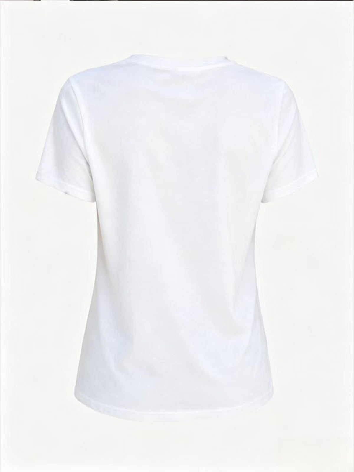 Women's Crew Neck Short Sleeve T-Shirt Decorated with Metallic Silver "Calvin" Print & Rectangular Background Design, Made of Soft Polyester Fabric, Casual Tops Available in Multiple Styles, Perfect for Daily Casual Outfits and Home Loungewear - White