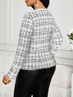 Elegant Women's Autumn/winter Jacket, Single-button Design, Classic Plaid Pattern, Perfect for Autumn and Winter, Ideal for Daily Commutes - White