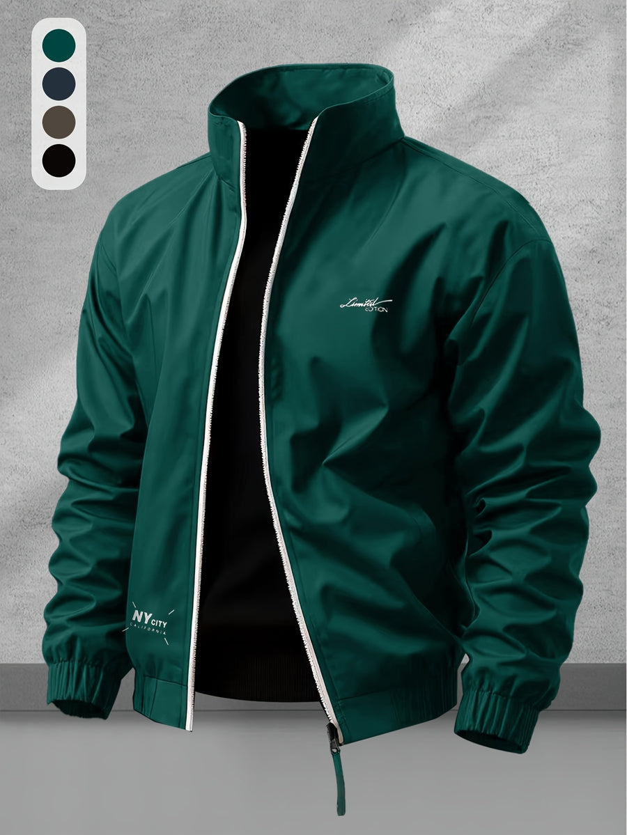 Men'S Sports Casual Jacket with a Contrasting Zipper Design And Print Details, Model JK5653 - Green