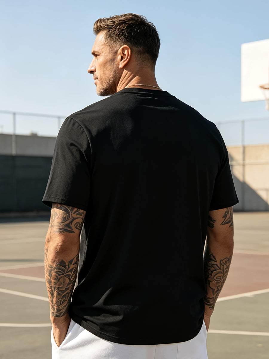 2pcs Men's 100% Cotton V-Neck T-Shirt - Breathable Short-Sleeve Solid Color Basic Tee Suitable for Summer Gym, Outdoor Sports & Casual Wear, Non-Stuffy Machine Washable Pure Cotton Shirts for Fitness and Everyday Activities - Black