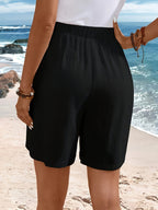 Stylish and Elegant Casual Beach Pants, Slim Fit Straight-Leg Wide-Leg Shorts for Women - BK032328 - Black