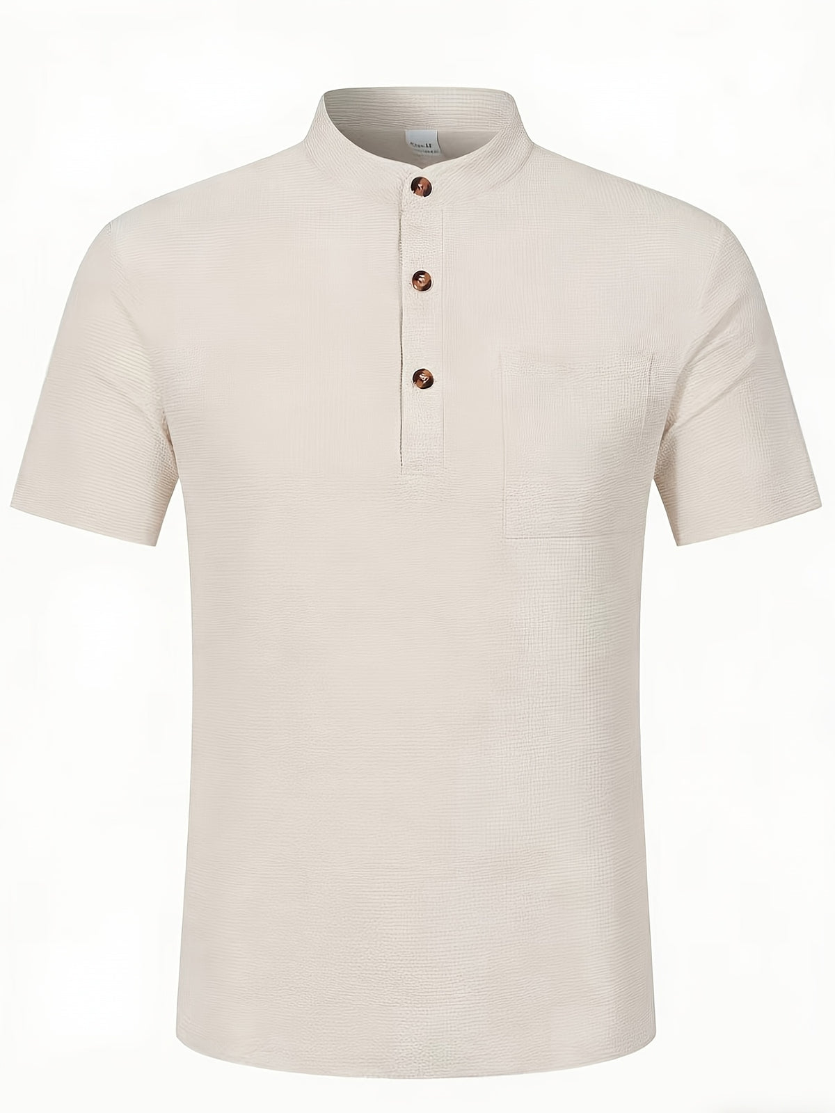 Men's Solid Color Patchwork T-Shirt, Simple and Elegant with a Vintage Button Design, Comfortable to Wear. Suitable for Spring, Summer, Home, Outings, and Travel Occasions, Showcasing a New Casual and Business Style - Khaki