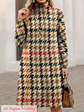 Women'S Turtleneck Sweater Dress, Long Sleeve Multicolor Houndstooth Pattern Print Pullover, Soft Material, Slim Fit Look for Fall Winter - Multicolor