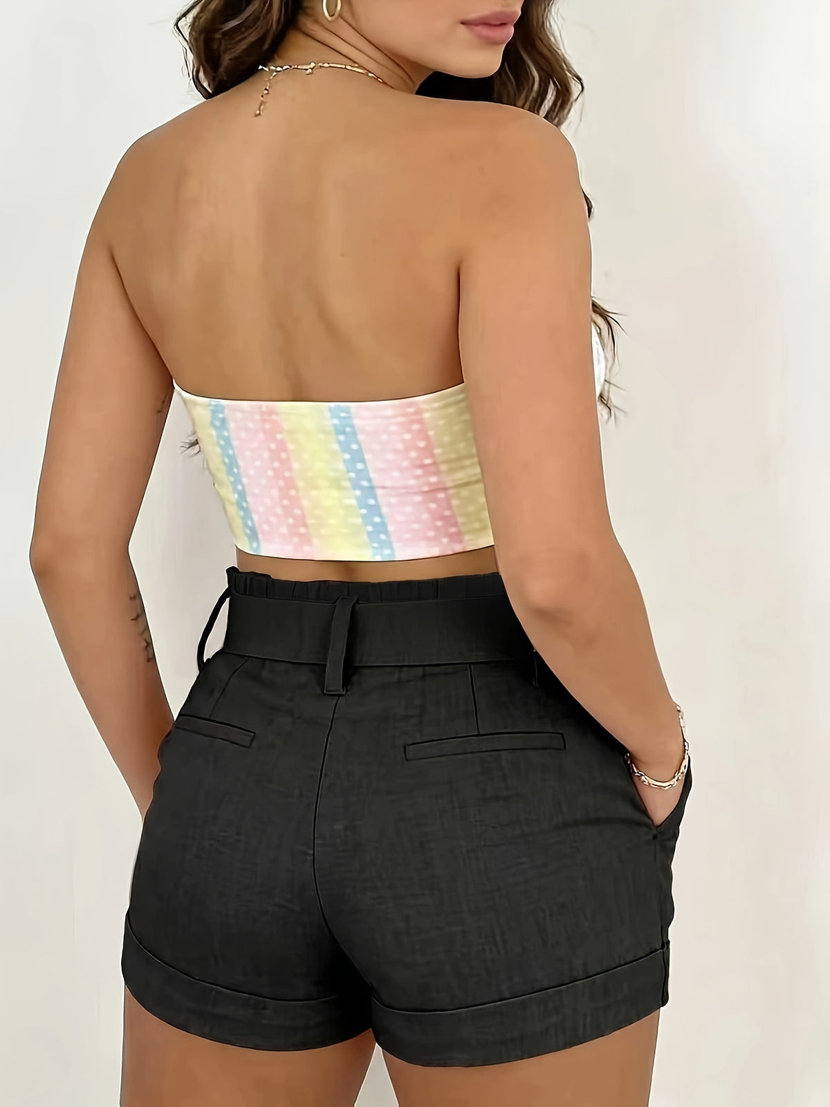 New Summer 2026 Solid Color High-Waist Three-Quarter Fashion Shorts - Black